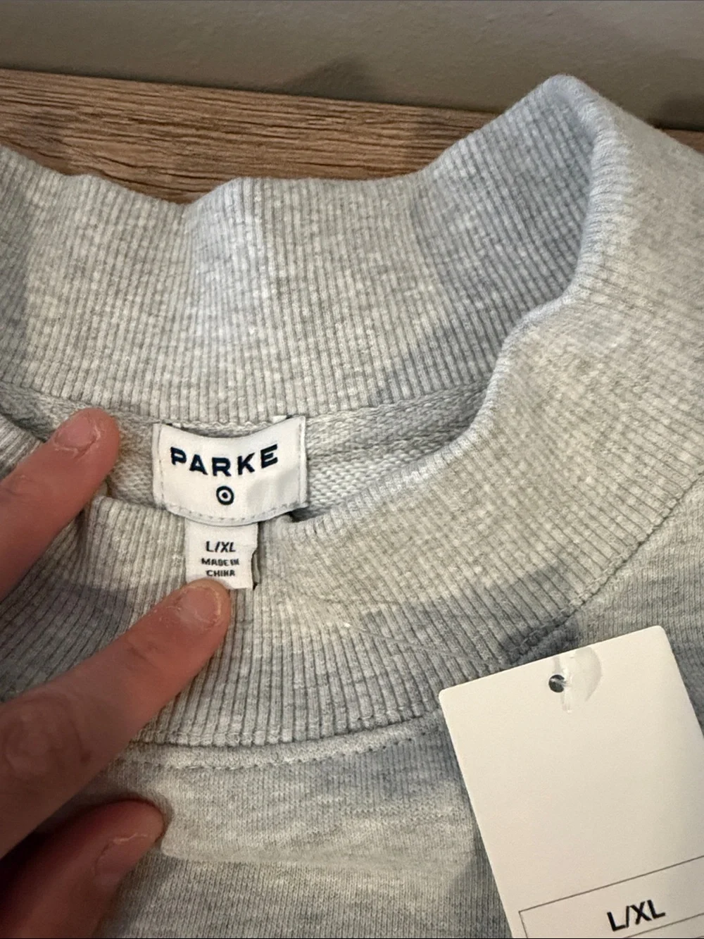 Parke x Target Light Gray Crewneck Sweatshirt with Stitched Logo - Picture 2 of 2